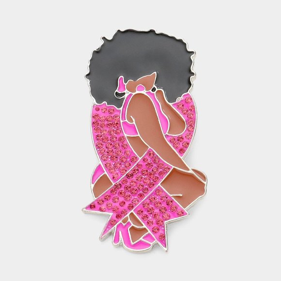 COPY - Pink Ribbon Afro Lady Brooch for Breast Cancer Awareness - Picture 1 of 5